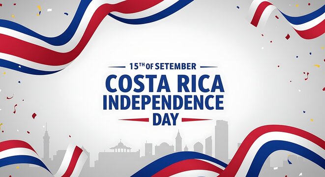 Costa Rica Independence Day Vector Illustration with Waving Flag and Confetti on September 15th - Powered by Adobe