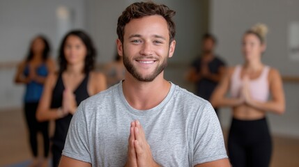 Yoga instructor leading class in studio mindfulness and wellness profession