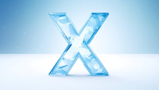Ice letter X on a light blue surface