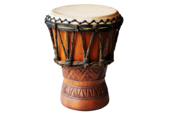 Bongo drum with intricate details and craftsmanship displayed on a transparent background in high resolution