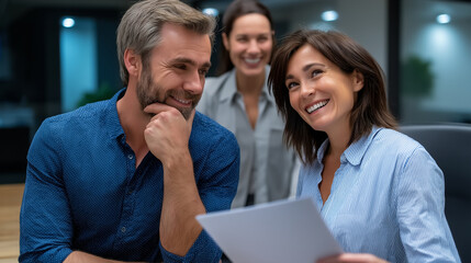 Obraz premium Thoughtful Husband and Excited Wife with Salesperson