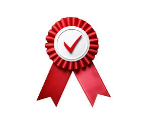 Red Ribbon Award Badge with Check Mark, Best Seller Rosette