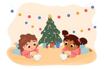 Children write a letter to Santa Claus