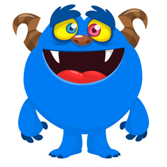 Fototapeta premium Cartoon cute monster with funny face expression waving hands. Halloween vector illustration 