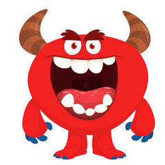 Cartoon cute monster with funny face expression waving hands. Halloween vector illustration 