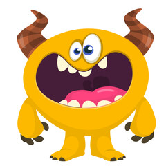 Cartoon funny monster character design with funny face expression. Halloween vector illustration 