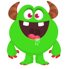 Cartoon cute monster with funny face expression waving hands. Halloween vector illustration 