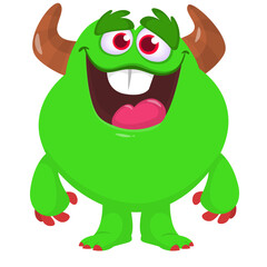 Cartoon cute monster with funny face expression waving hands. Halloween vector illustration 