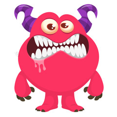 Cartoon cute monster with funny face expression waving hands. Halloween vector illustration 