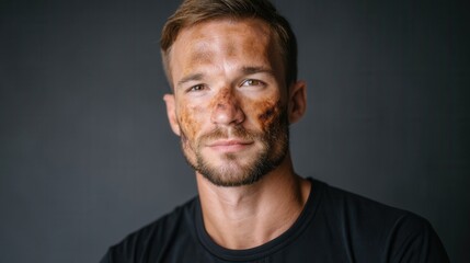 Obraz premium Confident man with facial burns looking into camera strength and representation theme 