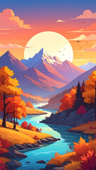 Autumnal mountain landscape illustration