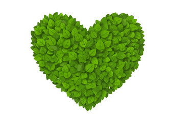 Green Leaf Heart Shape Symbol of Nature Love.