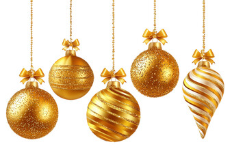 Fototapeta premium Golden Christmas Ornaments with Glitter and Bows on Black Background