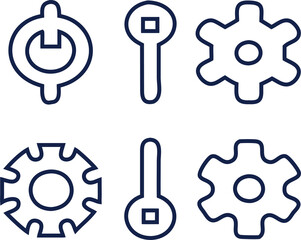 Minimal and clean line vector set of cogwheel and setting gear icons symbolizing setup, digital maintenance, and software configuration. Great for developers, IT tools, and user interfaces.