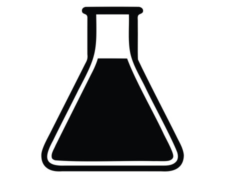 Black and white schematic illustration of an Erlenmeyer flask filled with liquid