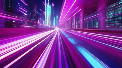 Neon-lit cityscape capturing the vibrant energy of ai-powered 5g network traffic analytics at night