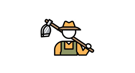 Farmworker Icon Illustrating Agricultural Labor and Rural Life for Educational Materials and Website Graphics on Agriculture and Farming Practices