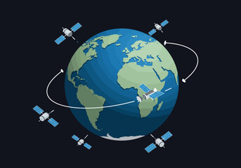 Fototapeta premium Earth with Satellites in Orbit Illustration.