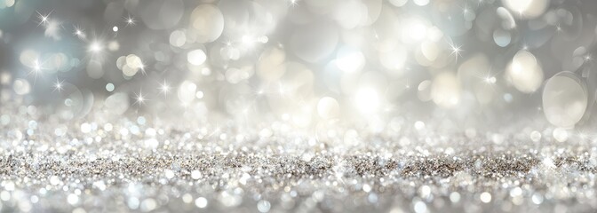 Abstract silver glitter background with bokeh