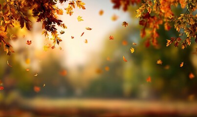 Autumn leaves falling in park
