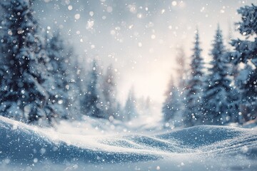 Snowy winter landscape with soft focus