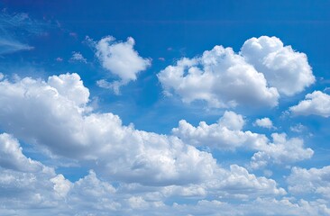 Bright blue sky filled with puffy white clouds