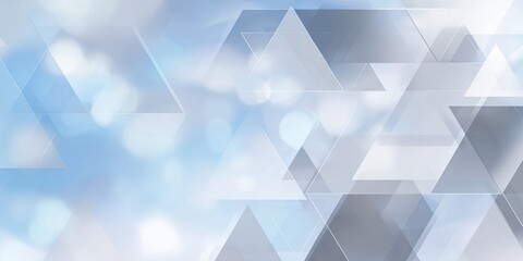 Abstract geometric pattern of light gray and blue triangles, overlaid with soft bokeh