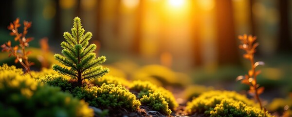 Close-Up View of Green Plant in Sunlit Forest Environment