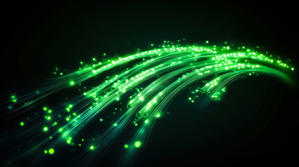 Dynamic green light trails create a mesmerizing effect in a dark background