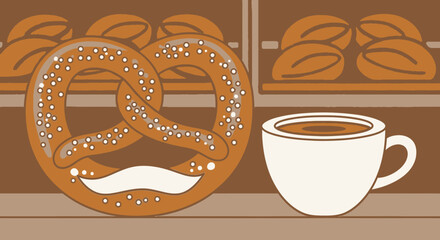 A Delicious Pretzel with a Cup of Coffee