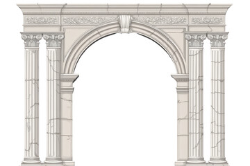Fototapeta premium Vector vintage illustration set depicting a Roman architectural arch with detailed columns and ornate design elements reflecting classical artistry from ancient Rome