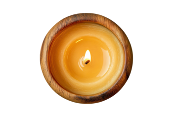Beautiful wooden candle glowing softly on transparent background showcasing natural warmth and aesthetic appeal perfect for home decor or relaxation settings