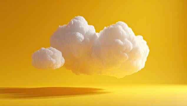 Floating white clouds against a vibrant yellow backdrop