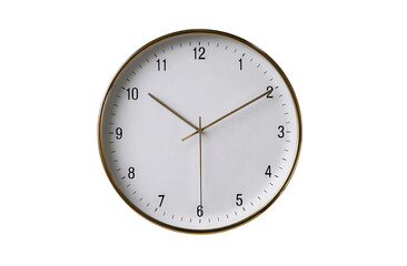 White Analog Clock with Gold Frame on Transparent Background