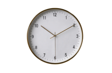 White Analog Clock with Gold Frame on Transparent Background