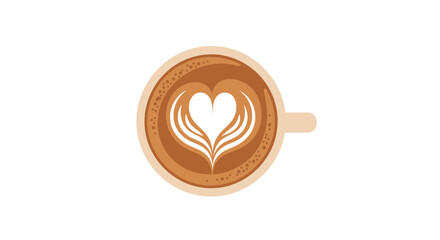 Top view of a coffee cup with latte art heart design