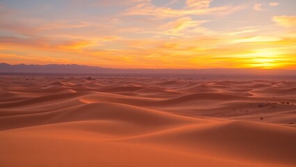 Tourisms a scenic view of sand dunes at sunset with mountains in the distance under a colorful sky landscape
