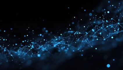 Abstract digital network graphic with flowing, light blue lines and points against a black background