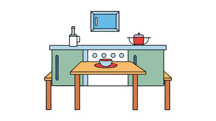 kitchen with table on white background.eps