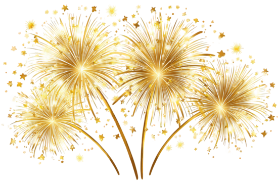 Golden Fireworks Burst Against Black Background