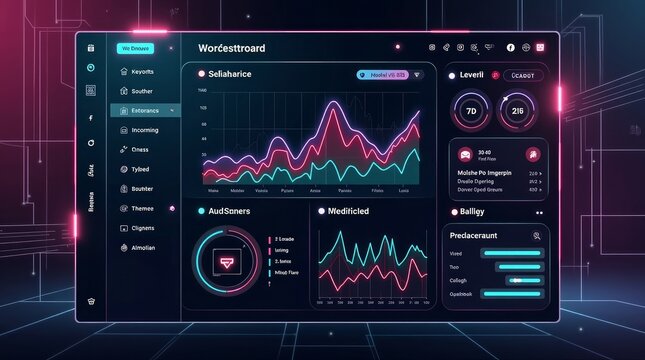 Dark Neon Dashboard Interface Pink Teal Graphs Data