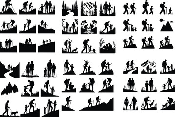 Families Hiking Together Silhouette Vector Icon Design Family Adventure Outdoors – Hiking Silhouette Icon Set