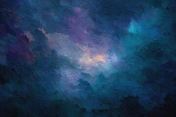 Textured abstract painting in deep blues, purples, and pinks