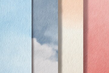 Four vertical panels of textured paper, exhibiting a soft watercolor effect in varying pastel hues