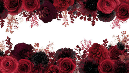 Dark Red Rose Floral Border on Black Background