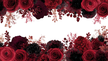 Dark Red Rose Floral Border on Black Background