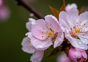 Obraz premium 雨上がりの桜の息吹