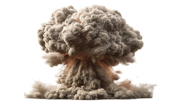 Tan And Grey Mushroom Cloud Explosion On Transparent Background