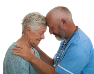 A doctor comforting elderly patient by touch PNG