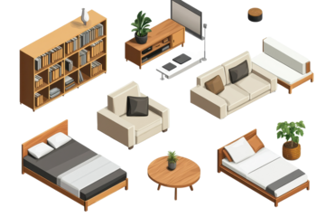 Isometric living room furniture collection showcasing modern design elements for stylish interior decor